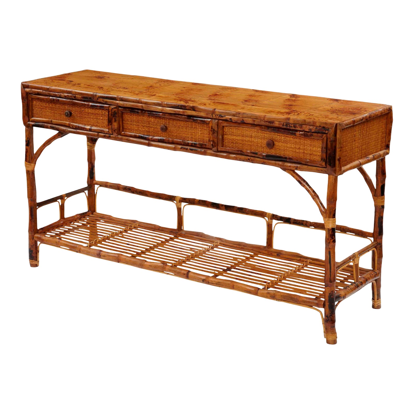 Large Buffet Console, Brown, Rattan | Chairish