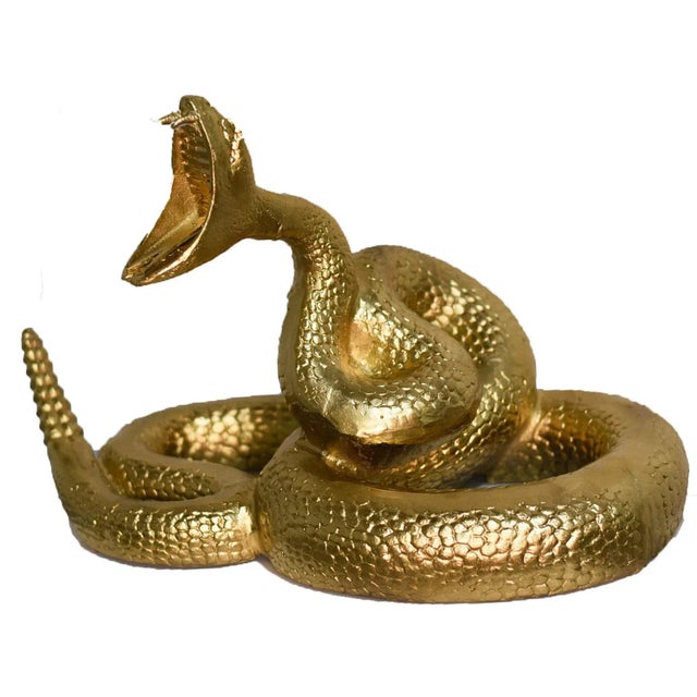 Vintage Gilded Coiled Cast Metal Rattlesnake Statue For Sale - Image 13 of 13