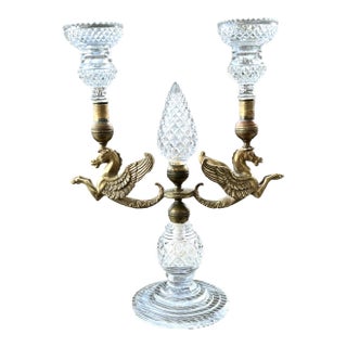 C1810-20 Antique British Georgian Regency Bronze/ Cut Glass Pegasus Winged Horse Candelabra For Sale