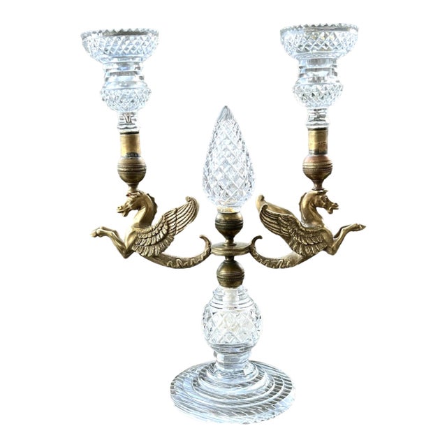 C1810-20 Antique British Georgian Regency Bronze/ Cut Glass Pegasus Winged Horse Candelabra For Sale