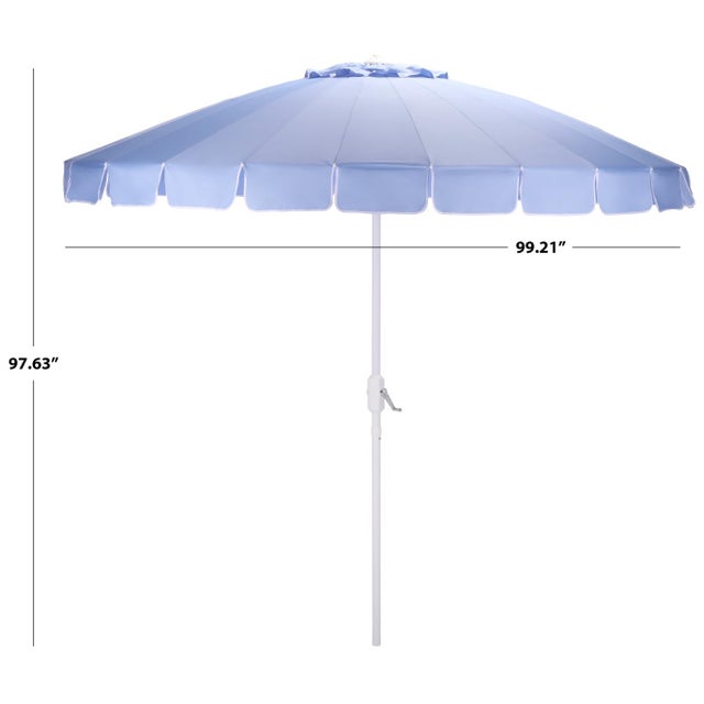 Modern Panza 9 Ft Crank Umbrella, Baby Blue/White Pole For Sale - Image 3 of 9