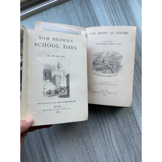 Illustration 1888 Illustrated Antique 2-Volume Hardcover Book Set: Tom Brown's School Days & at Oxford For Sale - Image 3 of 10