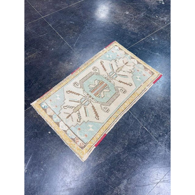 Early 21st Century Turkish Mini Rug Oriental Hand Knotted Vintage Rug 1'10" x 3' #17941 For Sale - Image 5 of 8