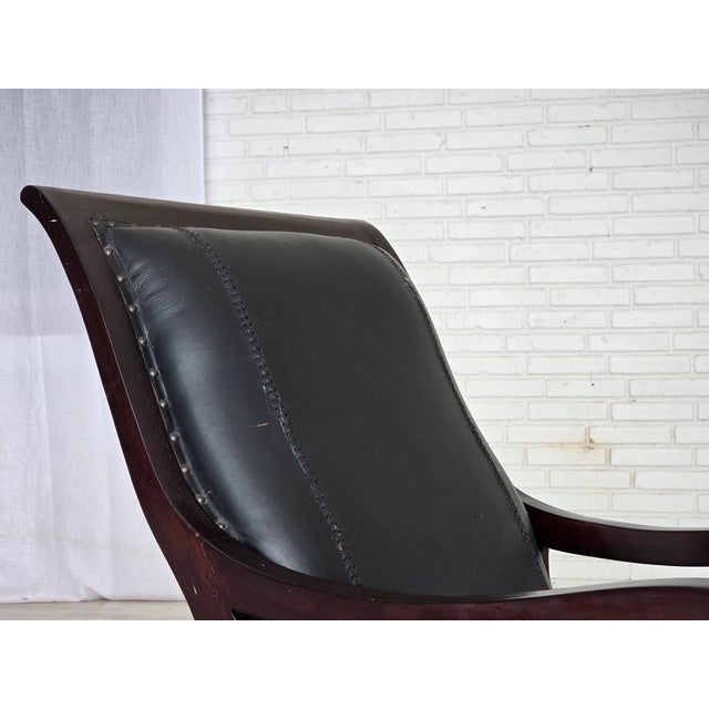 Set of Vintage Armchair and Ottoman in Black Leather, 1970s For Sale - Image 10 of 18
