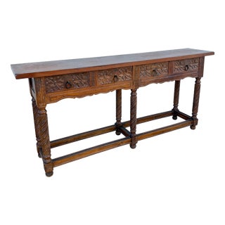 Early 20th Century Spanish Baroque Style Hardwood Console Table, 1930s For Sale