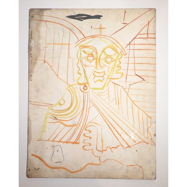 Original unsigned oil painting on board, mid-20th century, in the cubist/modernist tradition. A stylized, abstracted...