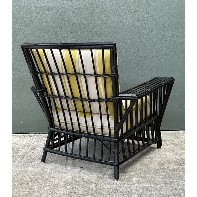 Vintage Stick Rattan Lounge Chair in Ralph Lauren Cabana Stripe For Sale In West Palm - Image 6 of 12