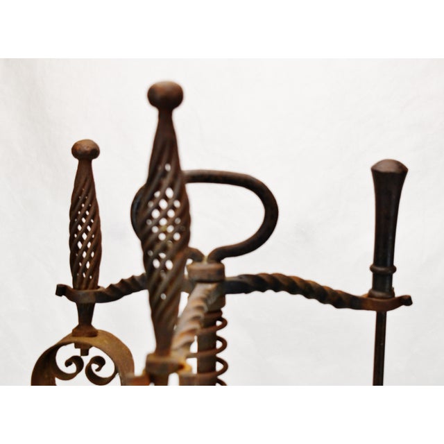 Antique Twisted Wrought Iron Fireplace Tools Chairish