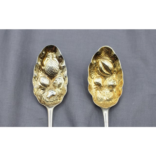Circa 1727-1760 English George II Sterling Silver and Gold Wash Pair of Tablespoons For Sale - Image 11 of 11