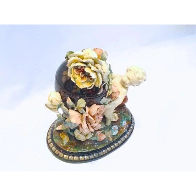French Antique French Barbotine Majolica Cherub & Floral Urn Jar For Sale - Image 3 of 11