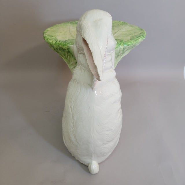 Italian Porcelain Rabbit Sculptural Accent Table Stand With Lettuce Cabbage Leaf Top, C. 1970s For Sale - Image 10 of 16
