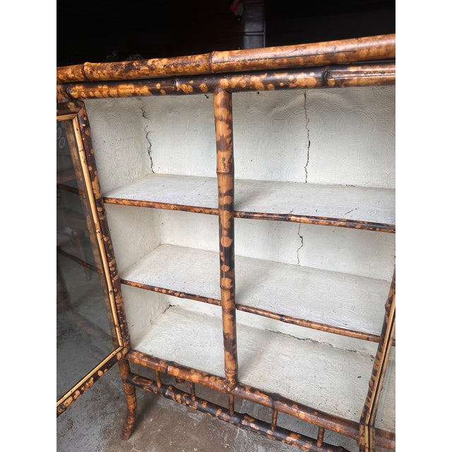 19th Century Tortoise Bamboo 2-Door Glass Front Cabinet For Sale - Image 14 of 14