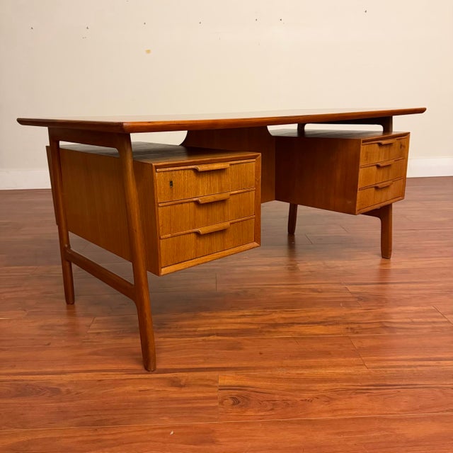 Mid-Century Modern Omann Jun Danish Vintage Model 75 Teak Desk For Sale - Image 3 of 16