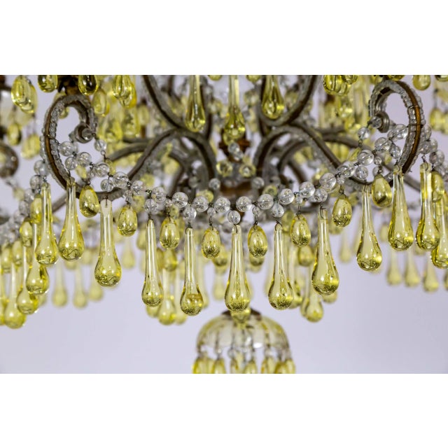 19th Century Pale Yellow Crystal Drops Birdcage Chandelier For Sale - Image 4 of 12