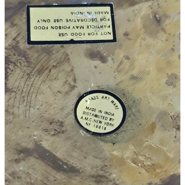 Large vintage solid brass floor vase, 17” H x 17” W. Heavyweight construction with natural patina.