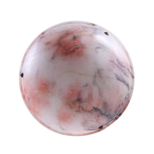 French Art Deco Carved Pink Alabaster Ceiling Light, 1920s For Sale - Image 4 of 13
