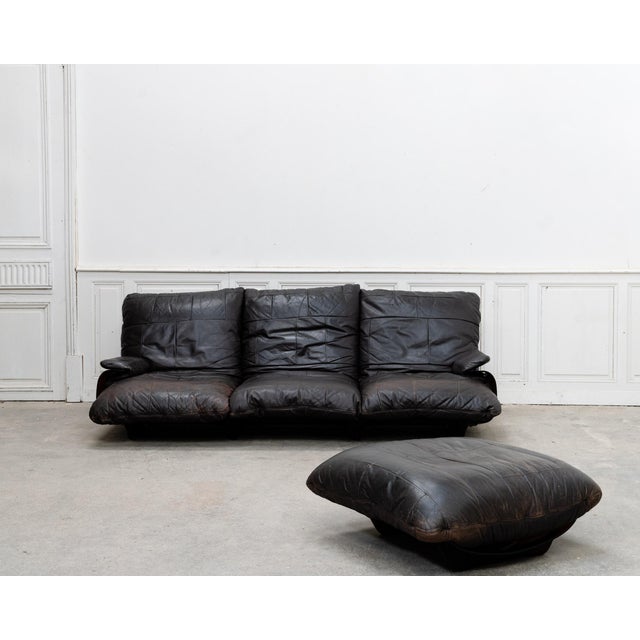 Vintage Marsala Sofa and Ottoman in Brown Leather from Ligne Roset, 1980s, Set of 2 For Sale - Image 13 of 13