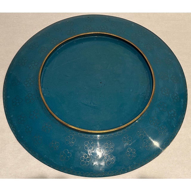 Blue Late 20th Century Large Chinese Enamel Bronze Cloisonne Charger For Sale - Image 8 of 9