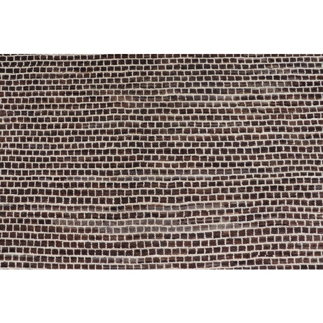 Modern Rug With Brick Design in Brown and Cream by Keivan Woven Arts 9'4 X 11'1 For Sale - Image 4 of 12