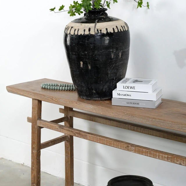 Wood Vintage Elmwood Console Table – Weathered Natural Finish, 100″ For Sale - Image 7 of 7