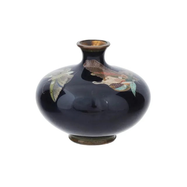 Japanese Meiji Japanese Cloisonne Enamel Butterfly Vase Attributed to Hayashi Kodenji For Sale - Image 3 of 8