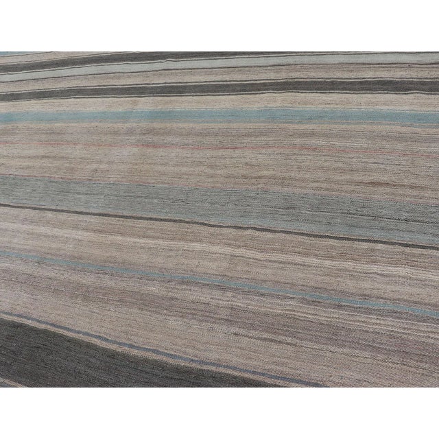 Modern Kilim Rug With Large Stripes in Shades of Blue Taupe Gray For Sale - Image 9 of 13