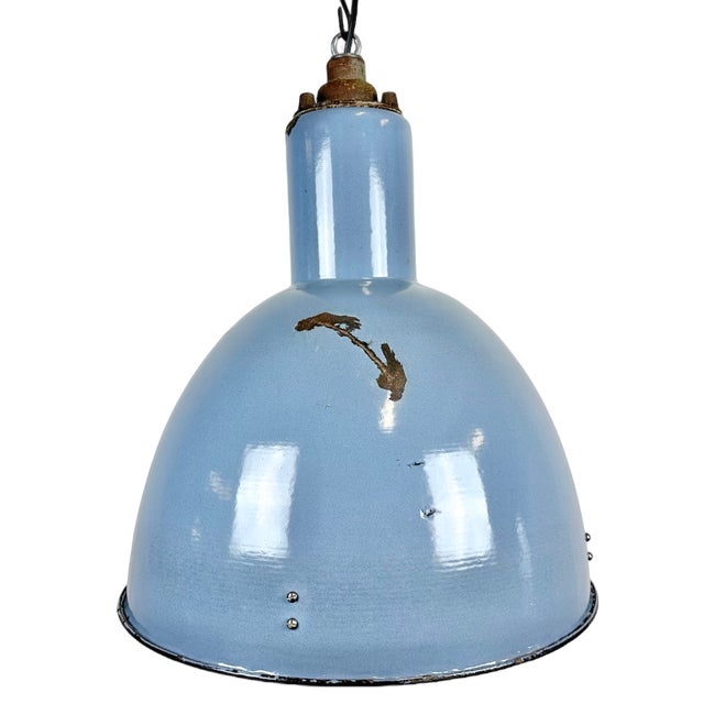 Vintage Blue Cast Iron Ceiling Lamp, 1950s For Sale