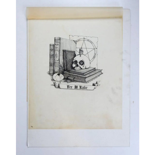 Gothic 1975 Mel Wiken Skull Bookplate Pen and Ink Drawing For Sale - Image 3 of 4