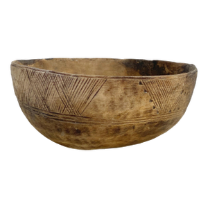 Vintage African Hausa Engraved Wooden Bowl From Niger 11" Diameter