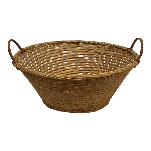 Vintage Hand Woven Fruit Flower Wicker Basket For Sale