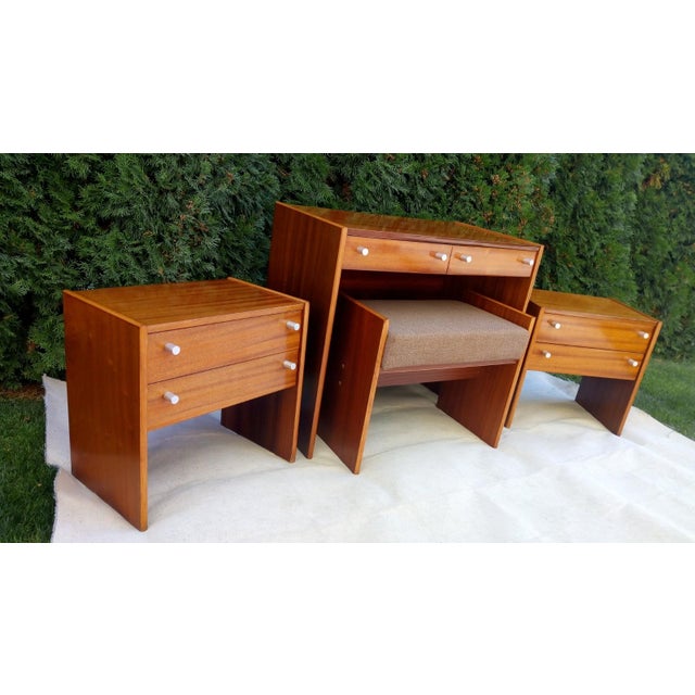 Wood Bedside Tables, Stool and Dressing Table by Jindřich Halabala, 1970s, Set of 4 For Sale - Image 7 of 17