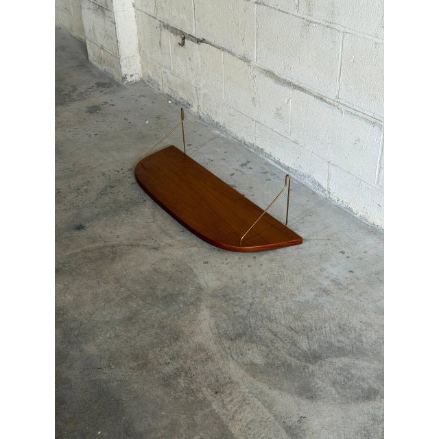Vintage Danish Teak Wall Shelf With Brass Brackets Mid Century Floating Shelf For Sale In Los Angeles - Image 6 of 7