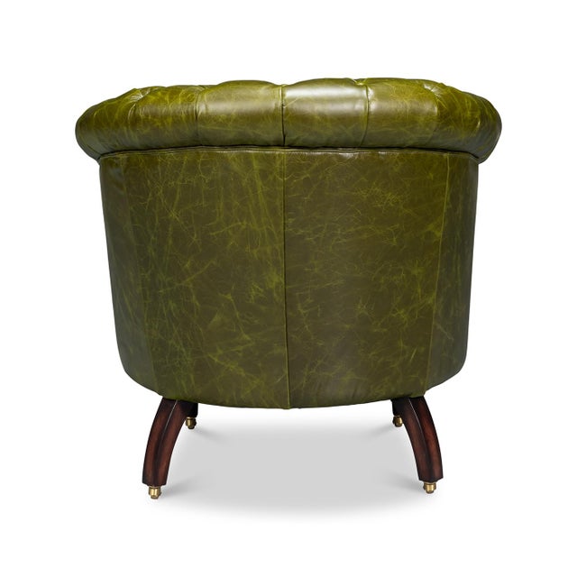 Pair of Green Leather Barrel Back Chairs For Sale In Raleigh - Image 6 of 12