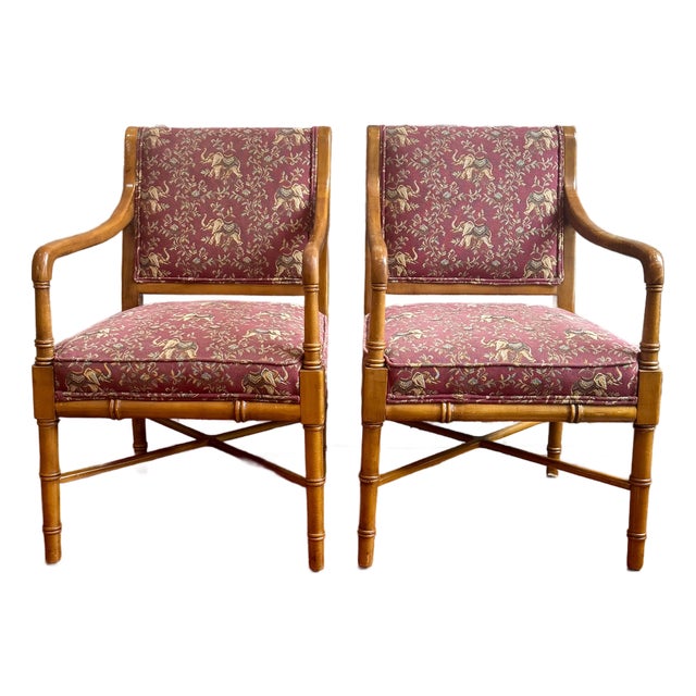 Pair of Faux Bamboo Hickory Chairs For Sale