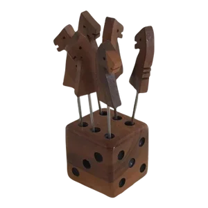 Vintage Wood Dice Cocktail Skewer Set, Spain
