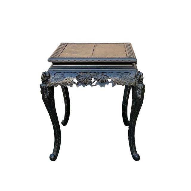 This exquisite vintage Chinese console table is a true masterpiece of craftsmanship. Featuring intricate black relief...