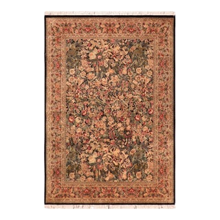 Art Nouveau 1990's Pak-Persian Black/Beige Wool Rug - 6'0'' X 8'11'' For Sale