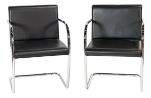 Late 20th Century A Pair of Italian Ludwig Mies Van Der Rohe Style Chairs