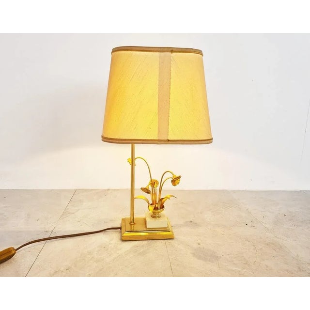 Vintage Brass Flower Table Lamp attributed to Massive, 1970s For Sale - Image 4 of 12