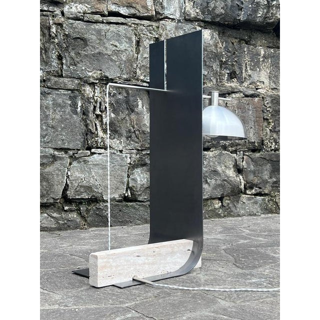 Equo 2.1 Floor Lamp in Iron with Travertine and Stainless Steel by D´ARK Atelier For Sale - Image 11 of 13