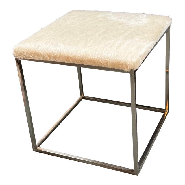 Hair on Hide Vanity Stool, Off White For Sale