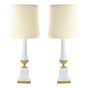 Mid-20th Century Italian Art Deco Porcelain Table Lamps/Gilt Brass Accents