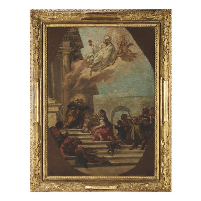 Circle of Giambattista Pittone, Alms of a Saint, 18th Century, Oil on Canvas For Sale