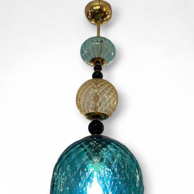 Blue and Yellow Murano Glass Lamps, 1950s, Set of 2 For Sale - Image 3 of 8