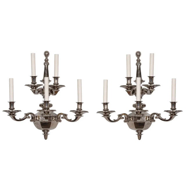 Pair of Large Two-Tiered Nickel-Plated Bronze Sconces For Sale In New York - Image 6 of 6