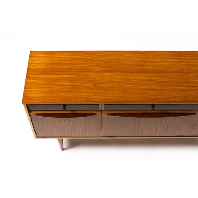1960s Danish Modern Mid Century Mahogany Credenza Sideboard by Elliot’s of Newbury — Sculpted Lapel Pulls, Attributed For Sale - Image 10 of 11