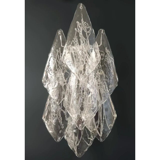 Vintage Italian wall lights with elegant clear "sails" glasses suspended on white metal frames / Made in Italy by La...