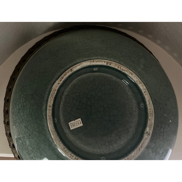 Japanese Wildwood Vintage Large Celadon Porcelain Crackle Glaze Centerpiece Bowl For Sale - Image 3 of 4