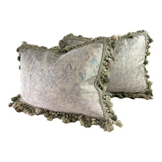 Vintage Handcrafted Tasseled Italian Fortuny Pillows/a Pair For Sale