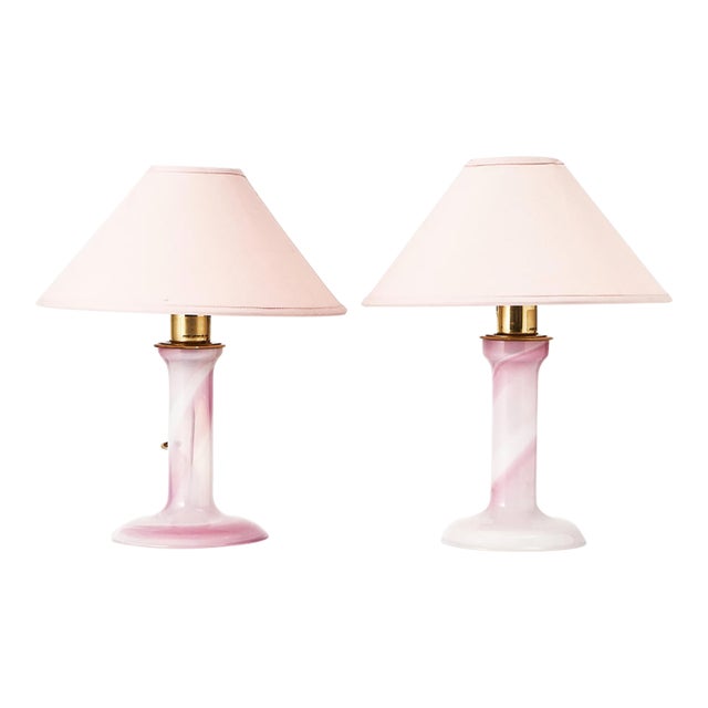 Pair of Antique Swedish Glass Lamps For Sale